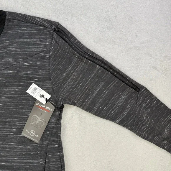 Royal Blue Shirt Mens Long Sleeve T-Shirt Charcoal Marled Zippers Tee 2XL - Picture 2 of 7
